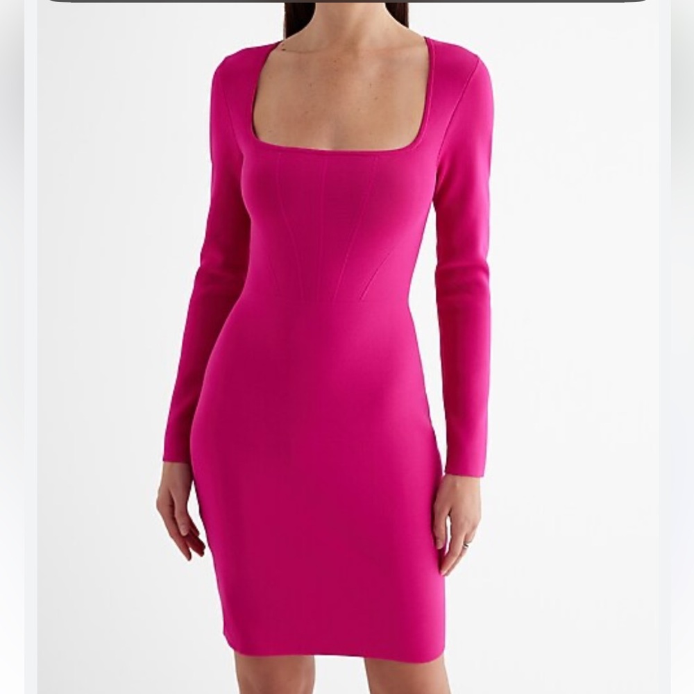 Aritzia Hot Pink Long Sleeve Square Neck Mini Dress